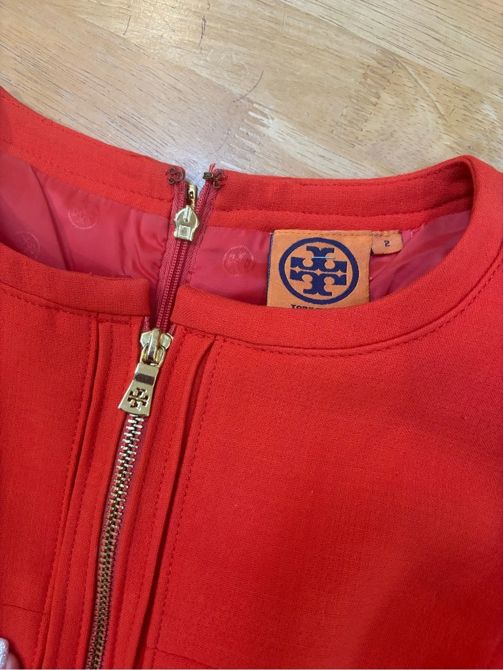 Tory Burch Mariel orange wool blend sheath knee length dress